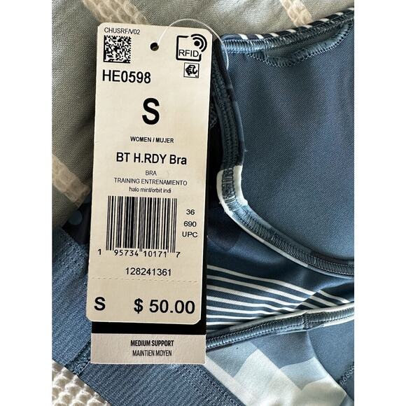New Peloton Adidas BT H.RDY Sports Medium Support Bra Blue Print Racerback Small - Picture 3 of 5